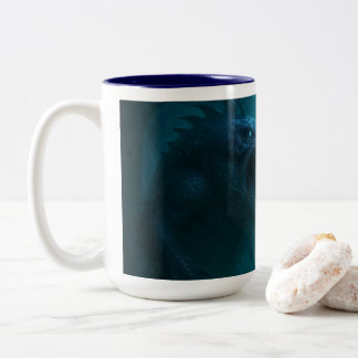 Caneca De Café Em Dois Tons "Dark Aquatic Warrior & Sea Beast Fantasy Art Mug"