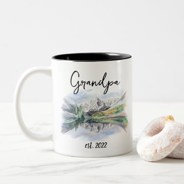 Caneca De Café Em Dois Tons Data do Avô PERSONALIZÁVEL - Primeira vez Vovô (Com Donut)