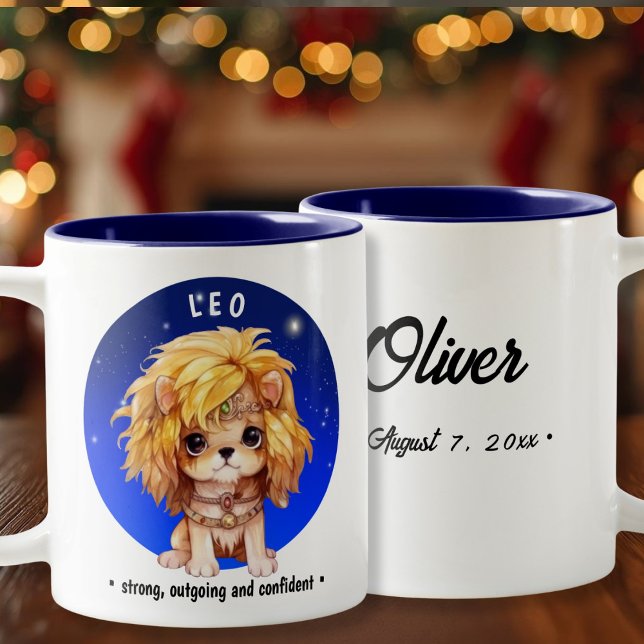 Caneca De Café Em Dois Tons Data do nome personalizado do Leo Zodiac (Zodiac Leo custom name date Two-Tone Coffee Mug)
