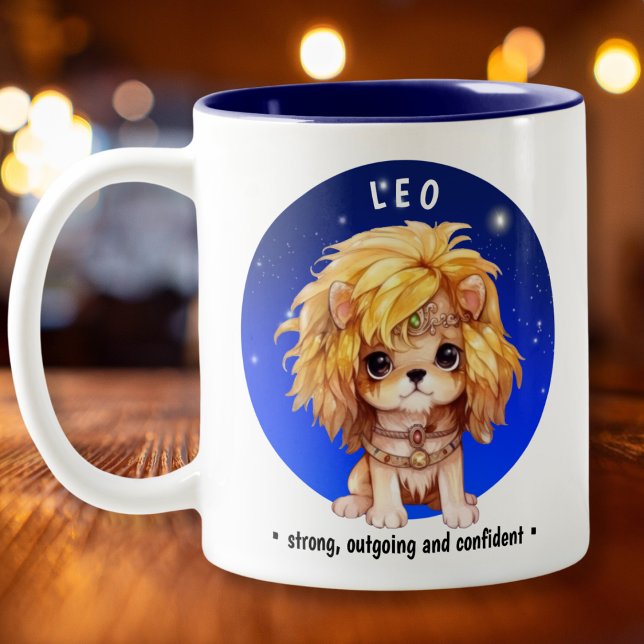 Caneca De Café Em Dois Tons Data do nome personalizado do Leo Zodiac (Criador carregado)