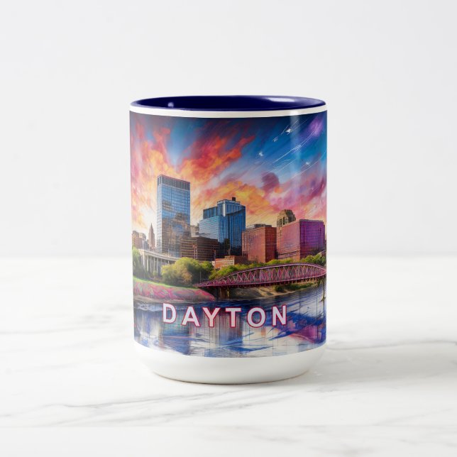 Caneca De Café Em Dois Tons Dayton Ohio Abstrato Skyline (Centro)