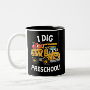 Caneca De Café Em Dois Tons De volta às aulas Eu amo caminhão de lixo pré-esco