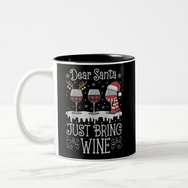Caneca De Café Em Dois Tons Dear Santa Just Bring Wine Xmas Drinking Party (Esquerda)