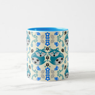 Caneca De Café Em Dois Tons Decoração de Impressão de Raposa de Arte Folclóric