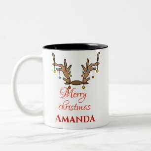 Caneca De Café Em Dois Tons Decoração personalizada de Reindeer - Feliz Natal