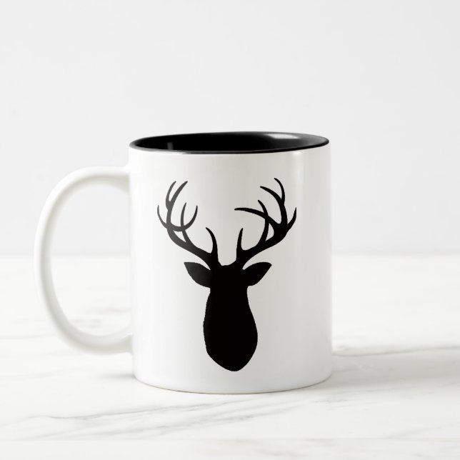 Caneca De Café Em Dois Tons Deer Antlers Black Silhouette Mountain Vivendo (Esquerda)