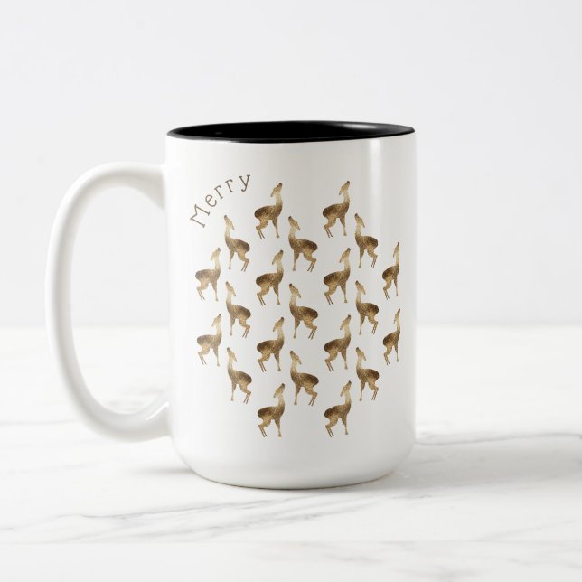 Caneca De Café Em Dois Tons Deer Pattern Dourado Glitter, Natal (Esquerda)