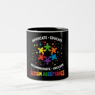 Caneca De Café Em Dois Tons Defensor da Aceitação do Autismo Educador Puzzle A