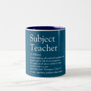 Caneca De Café Em Dois Tons Definição de Apreciação de Professor Azul Divertid