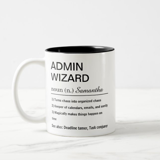 Caneca De Café Em Dois Tons Definição de Assistente Administrativo Personaliza (Esquerda)