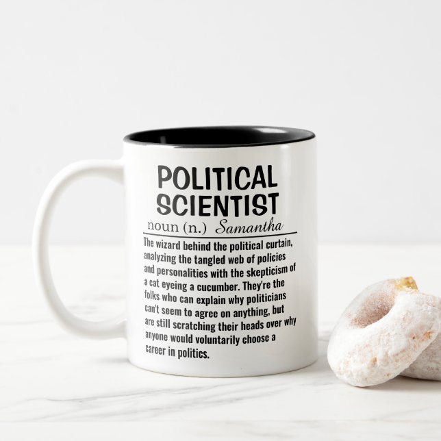 Caneca De Café Em Dois Tons Definição de Cientista Político (Com Donut)