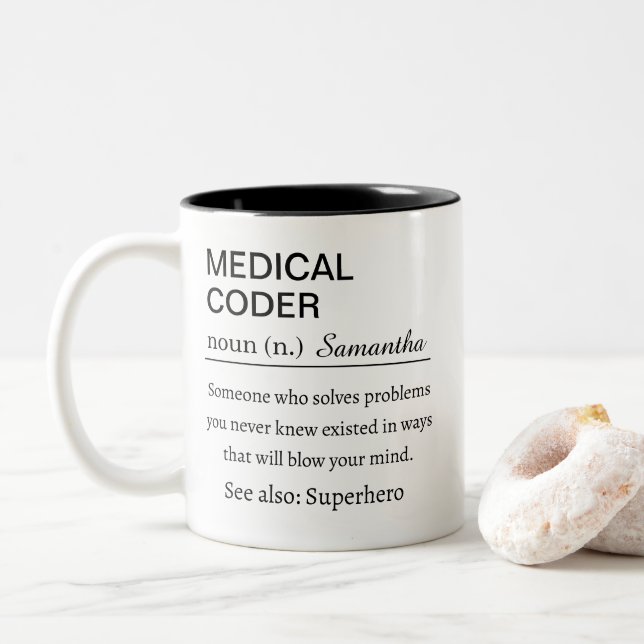 Caneca De Café Em Dois Tons Definição de Codificador Médico (Com Donut)