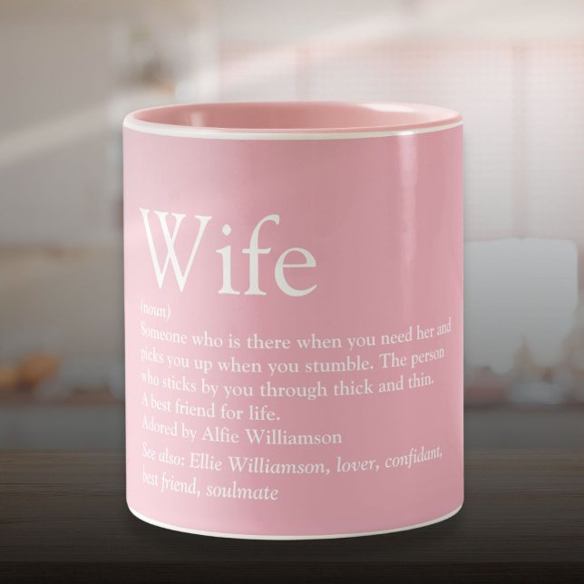 Caneca De Café Em Dois Tons Definição de Esposa Divertida Típica Moderna e Ros (Girly Pink Modern Typographic Fun Wife Definition Two-Tone Coffee Mug)