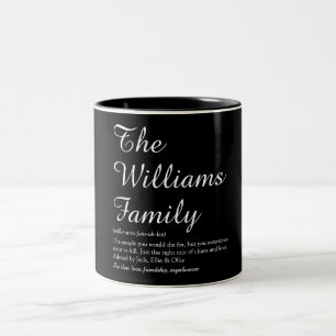 Caneca De Café Em Dois Tons Definição de Família Script Preto e Branco
