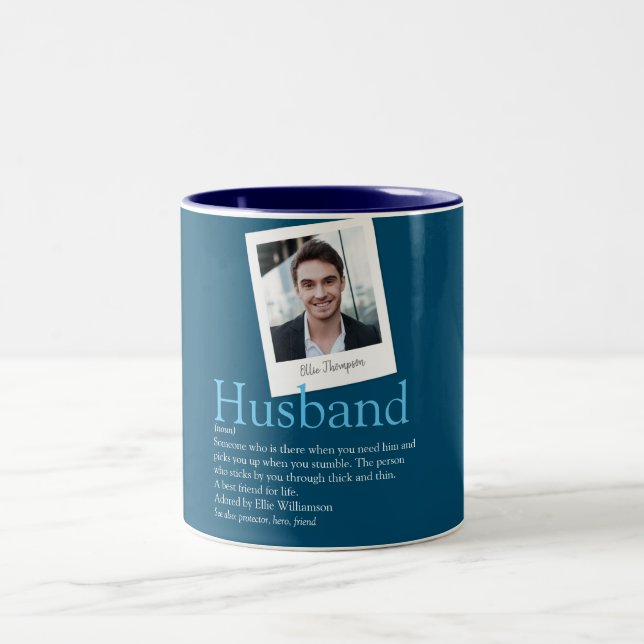 Caneca De Café Em Dois Tons Definição de Marido Divertido Moderno Foto Azul (Centro)