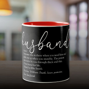 Caneca De Café Em Dois Tons Definição de Marido Letra Elegante Amor Coração