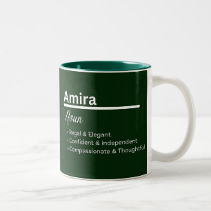 Caneca De Café Em Dois Tons Definição de Nome de Menina Amira Personalizada