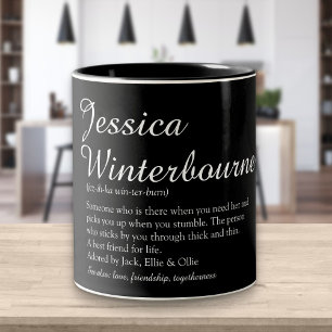 Caneca De Café Em Dois Tons Definição de Nome Escrita Elegante Moderna