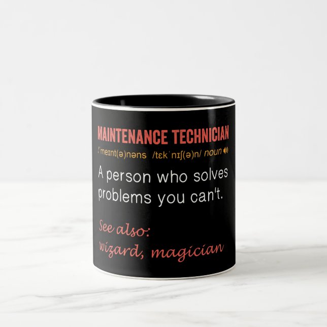 Caneca De Café Em Dois Tons Definição de técnico de manutenção engraçado (Centro)