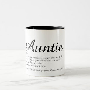 Caneca De Café Em Dois Tons Definição de Tia Citação Script Elegante