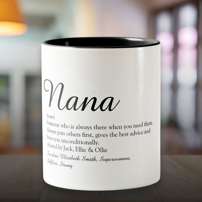 Caneca De Café Em Dois Tons Definição de Vovó, Avó, Nana Script (Grandma, Granny, Nana Definition Script Two-Tone Coffee Mug)