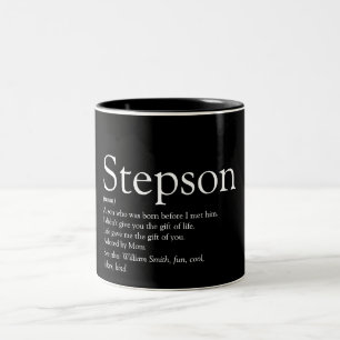 Caneca De Café Em Dois Tons Definição Divertida de Enteado Preto e Branco