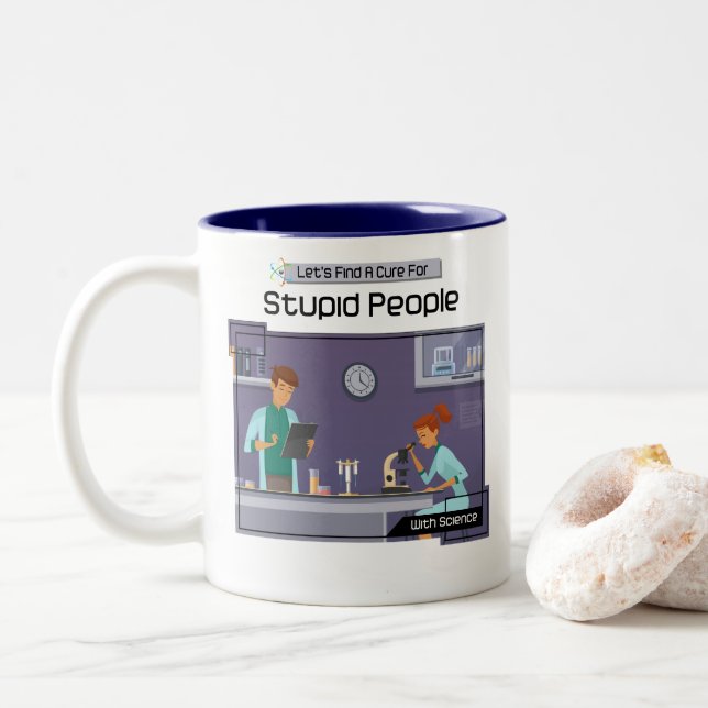 Caneca De Café Em Dois Tons Deixe-nos encontrar uma cura para pessoas (Com Donut)