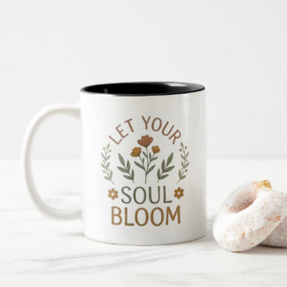 Caneca De Café Em Dois Tons Deixe Sua Alma Florescer Minimalista Floral
