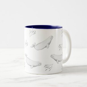 Caneca De Café Em Dois Tons Delicar Baleias Beluga E Ilustração De Erva Mari