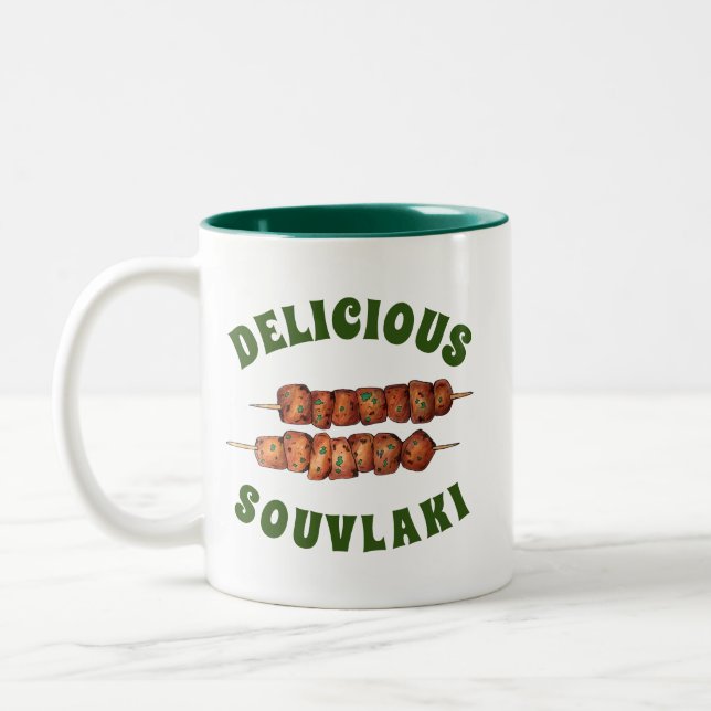 Caneca De Café Em Dois Tons Delicioso Souvlaki Meat Pork Skewer Grego Cuisine (Esquerda)