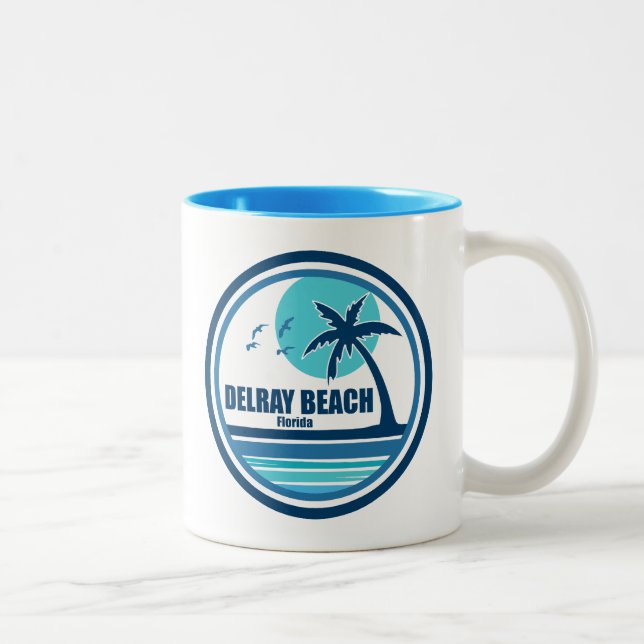 Caneca De Café Em Dois Tons Delray Beach Palm Tree Birds (Direita)