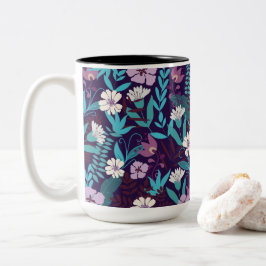 Caneca De Café Em Dois Tons Deluxe Teal & Burgundy Flower