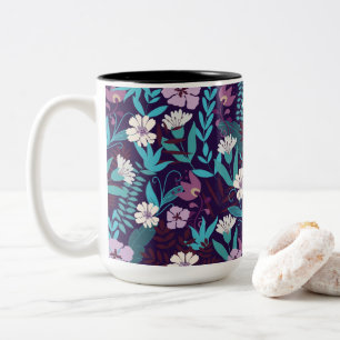 Caneca De Café Em Dois Tons Deluxe Teal & Burgundy Flower