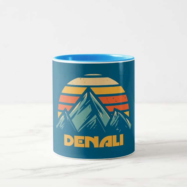 Caneca De Café Em Dois Tons Denali Alaska Retro Turquoise (Centro)