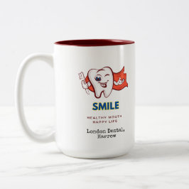 Caneca De Café Em Dois Tons Dente Saudável, Vida Feliz Dentista Higiene Oral