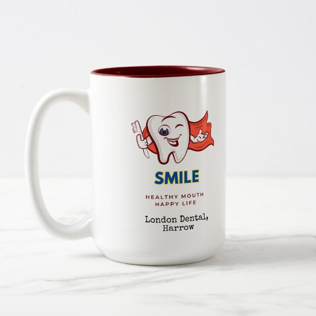 Caneca De Café Em Dois Tons Dente Saudável, Vida Feliz Dentista Higiene Oral (Esquerda)