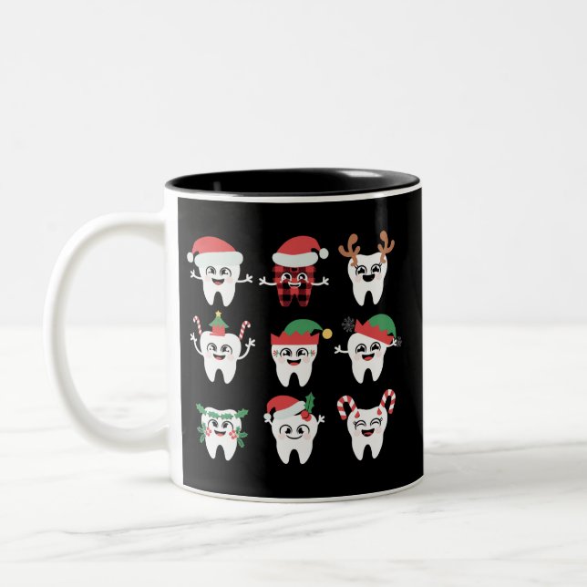 Caneca De Café Em Dois Tons Dentes de Natal Dentais Engraçados Dentista de Nat (Esquerda)