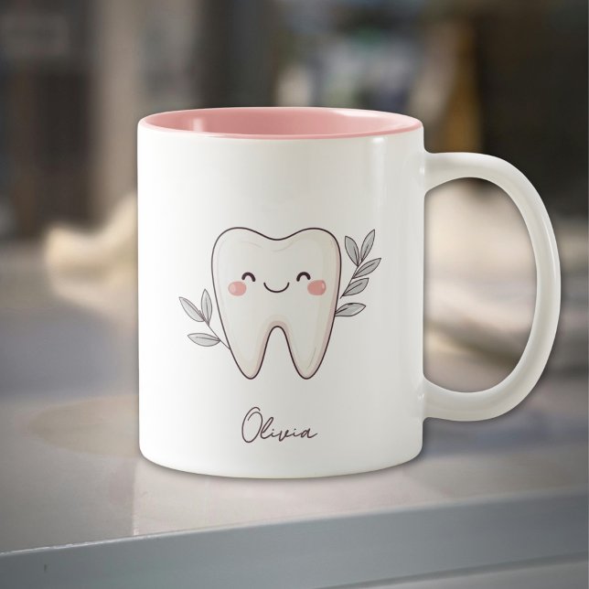 Caneca De Café Em Dois Tons Dentes Lindos Personalizado Rosa 325 ml (Criador carregado)