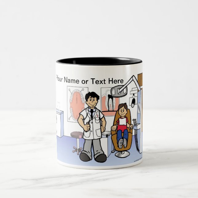 Caneca De Café Em Dois Tons Dentista - Cartoon masculino por PrintedPerfection (Centro)