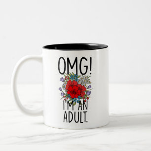 Caneca De Café Em Dois Tons Desafios engraçados da idade adulta, OMG eu sou ad