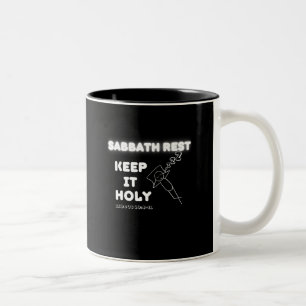 Caneca De Café Em Dois Tons Descanso Sabá Mantenha-O Design Gráfico Sagrado