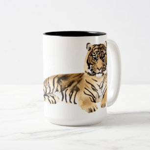 Caneca De Café Em Dois Tons Descarte de Tigre de Aquarela