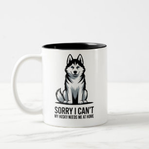Caneca De Café Em Dois Tons Desculpe, não posso, meu husky precisa de mim