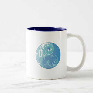 Caneca De Café Em Dois Tons Desdobramento Yin & Yang (azuis da terra)