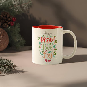 Caneca De Café Em Dois Tons Desejando-te Paz Ame Joia Seu Nome Natal
