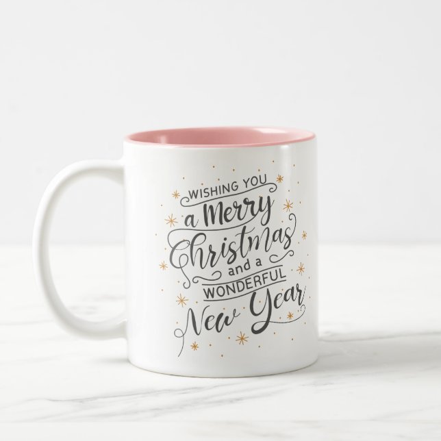 Caneca De Café Em Dois Tons Desejando um Feliz Natal  (Esquerda)