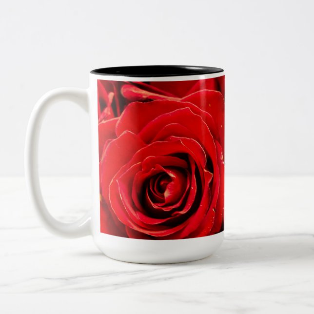 Caneca De Café Em Dois Tons Deseje Rosa vermelha 15oz, preto de dois tons (Esquerda)