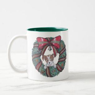 Caneca De Café Em Dois Tons Desejos do Natal do filhote de cachorro pequeno