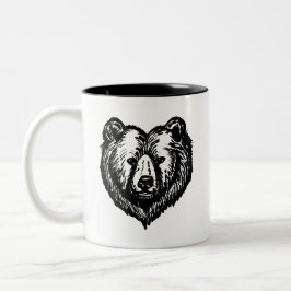 Caneca De Café Em Dois Tons Desenho a Tinta da Cara de Urso Preto e Branco