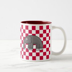 Caneca De Café Em Dois Tons Desenho de Animal Xadrez Vermelho e Branco
